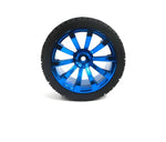 Jante bleu avec roue de voiture de 65 mm et pneu, vue détaillée