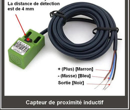 Capteur inductif NPN SN04-N avec diagramme de câblage, détection à 4mm, 10-30V DC