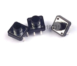 Trois boutons tactiles noirs 12x12x7.5mm rond pour circuits électroniques